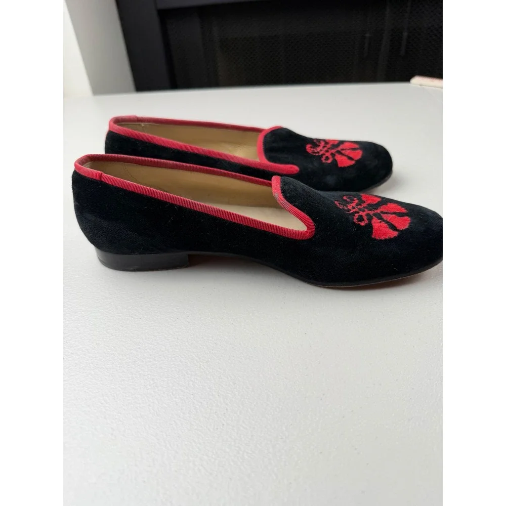 Stubbs &‎ Wootton Black Velvet Red Embroidered Tassel Smoking Slipper Loafers 6